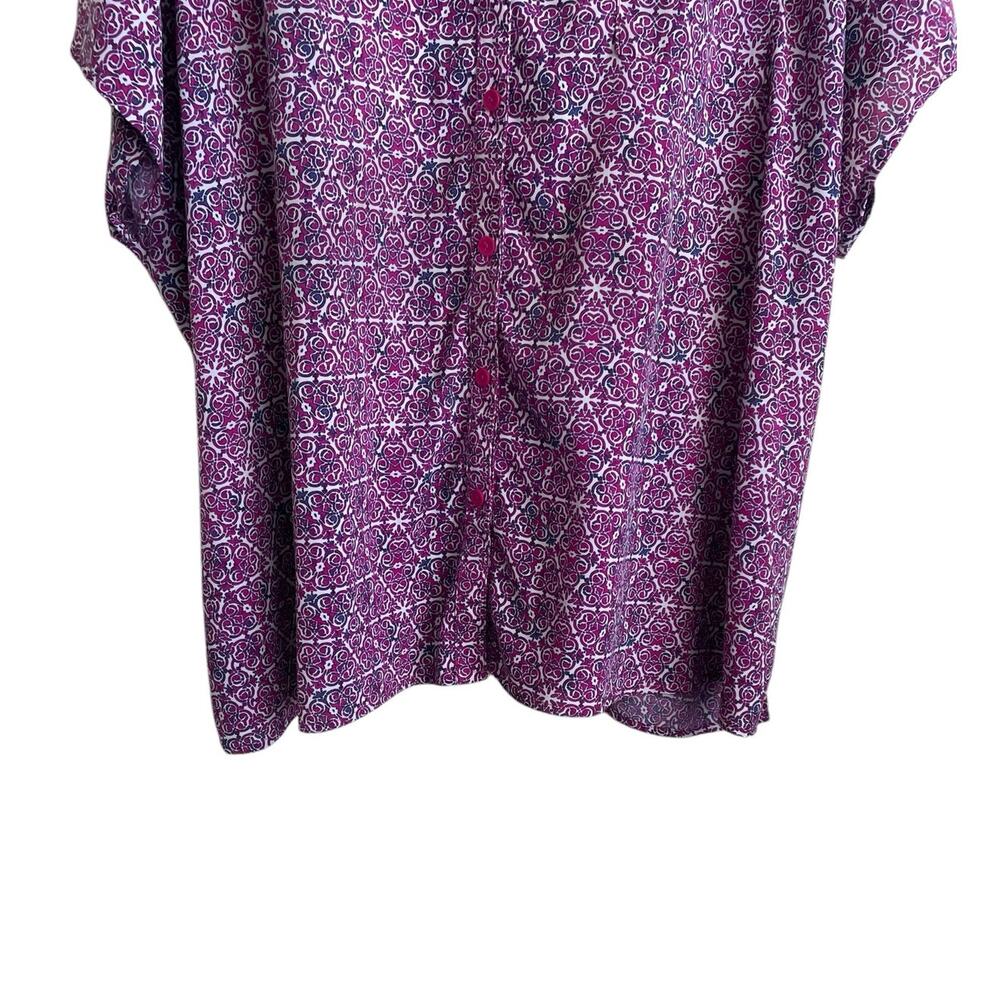 Catherines Women Tunic Top‎ 4X Purple Abstract Geometric Button Up Workwear - Picture 8 of 11